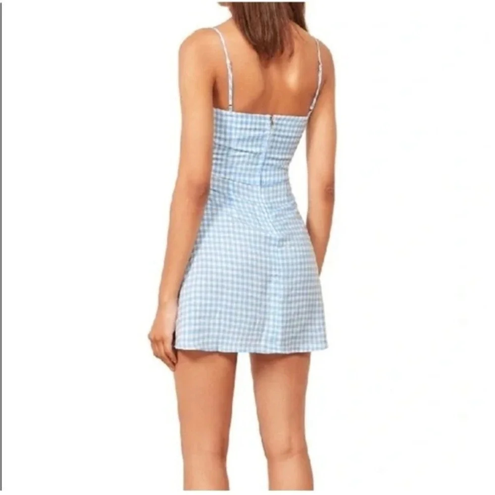 Reformation Preston Gingham Dress Baby Blue Spaghetti Strap Mini Size 0‎